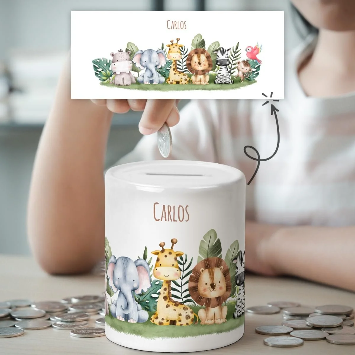 Скарбничка GRAVURZEILE Animal Group Design Safari персоналізована, фото №2