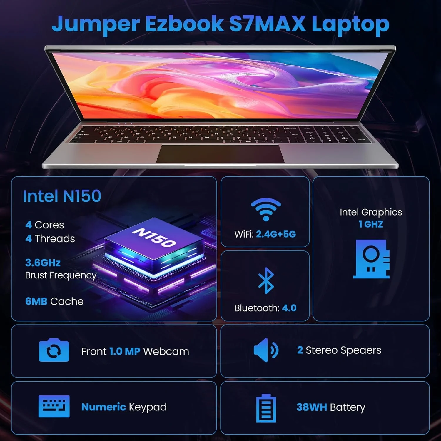Ноутбук 16" Jumper EZbook S7 Max Intel N150 RAM 16GB eMMC 128GB + SSD 1TB Windows 11 (UKR), фото №2