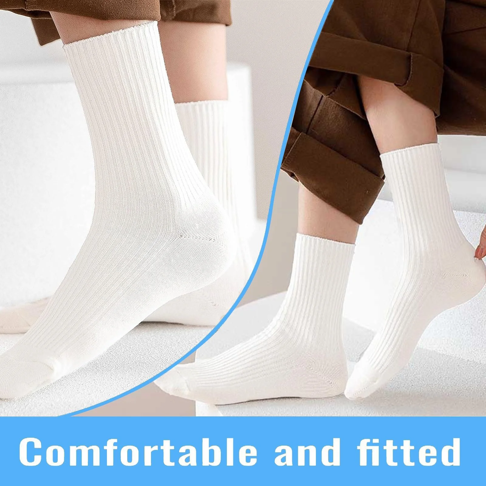 Женские носки Crew 3 пары Хлопок Премиум вязаные Милые эстетичные спортивные носки для повседневной носки Белый, фото №4