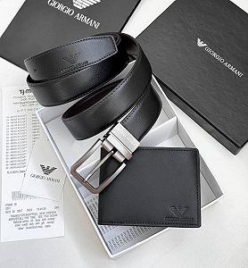 Подарунковий набір Armani чоловічий ремінь та гаманець з натуральної шкіри synthetic.ua - Фото 1