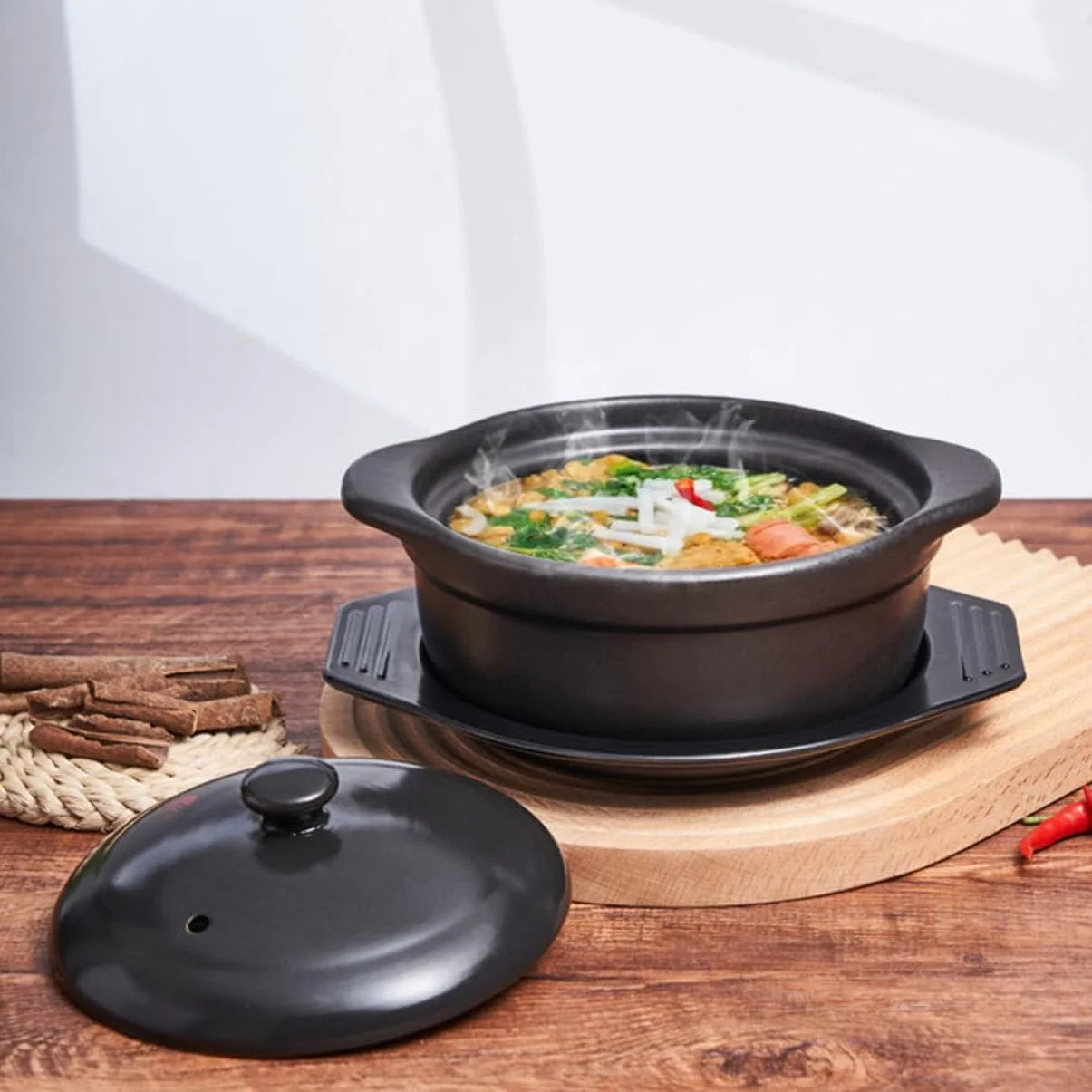 Каструля INOOMP керамічна з кришкою та блюдцем стильна, фото №7