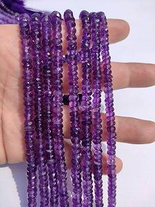 Бусины Аметист натуральный рондель граненый 6-6.5 мм, нить длиной 33 см, камень для ожерелья, браслета - Фото 1