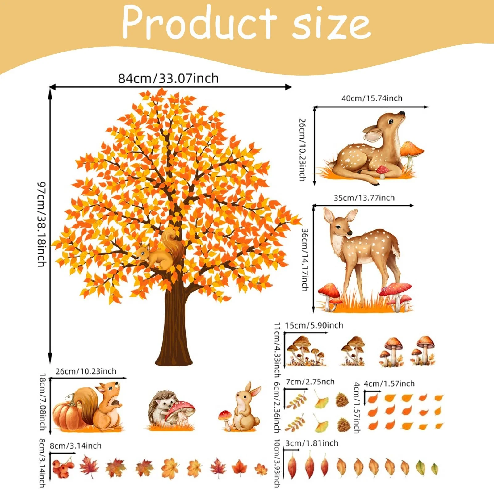 Наклейка на стіну Осінь Лісові тварини Самоклеюча 4 листи 90 x 30 см, фото №2