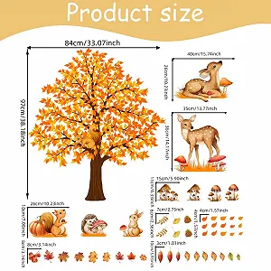 Наклейка на стіну Осінь Лісові тварини Самоклеюча 4 листи 90 x 30 см synthetic.ua - Фото 1