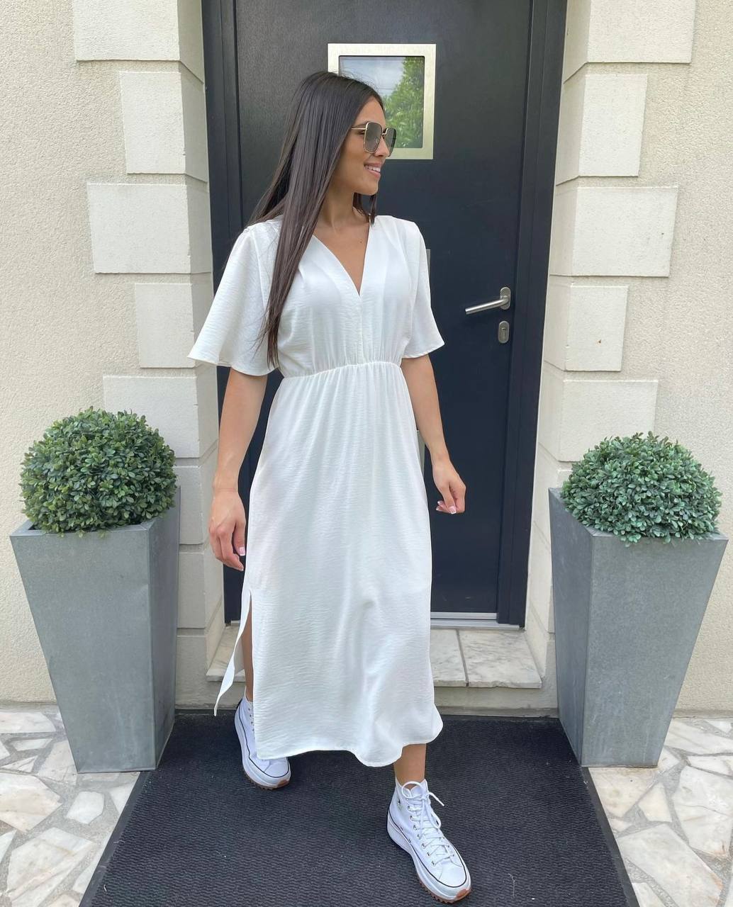 Женское летнее платье длинное из крепа BF548 цвет белый размер 42/44, фото №1