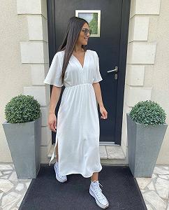 Женское летнее платье длинное из крепа BF548 цвет белый размер 46/48 - Фото 1