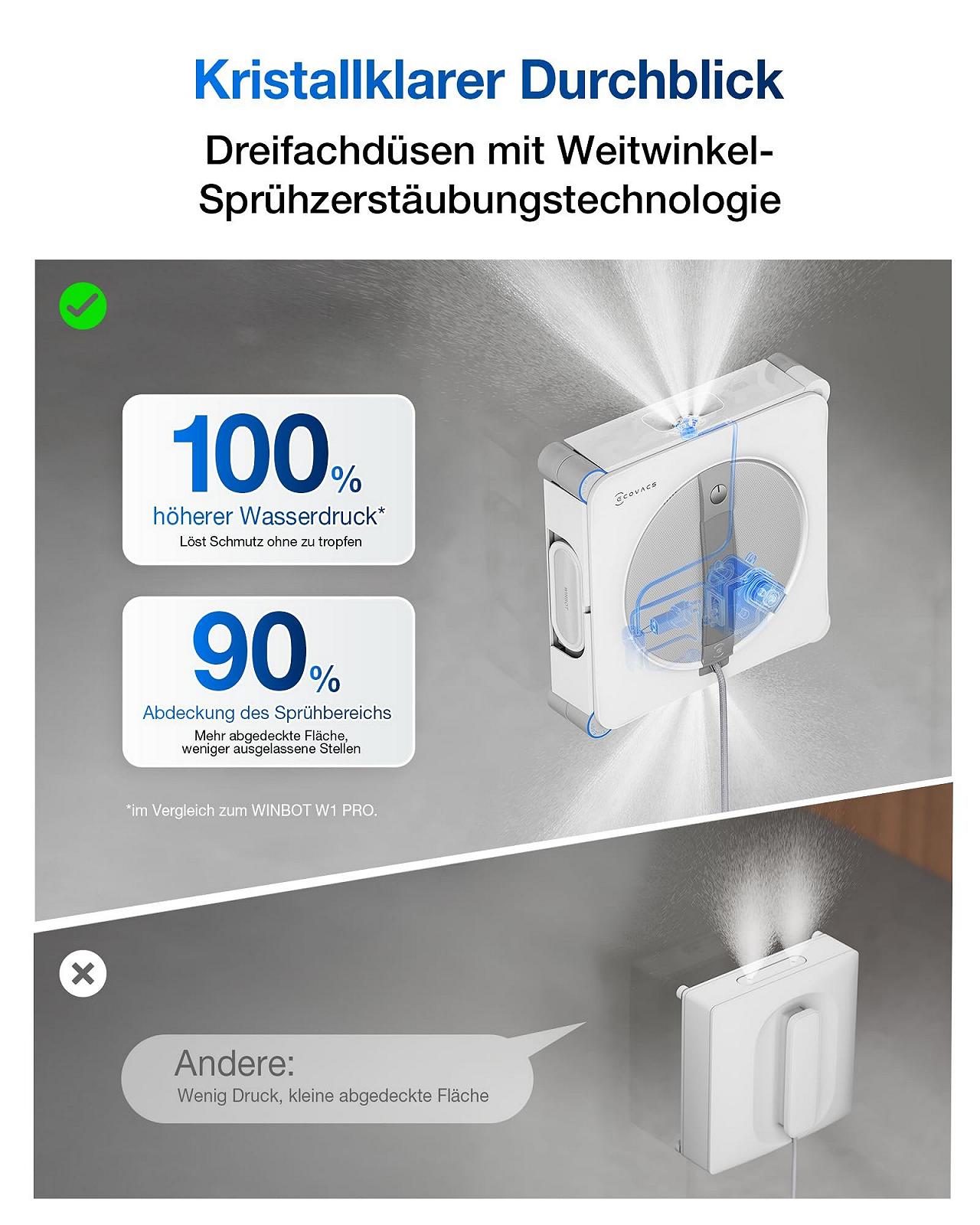 Робот для мытья окон ECOVACS Winbot W2S Omni с многофункциональной станцией, интеллектуальная очистка до краев с TruEdge, зарядка во время работы, три водных форсунки, 12-уровневая защита, фото №4