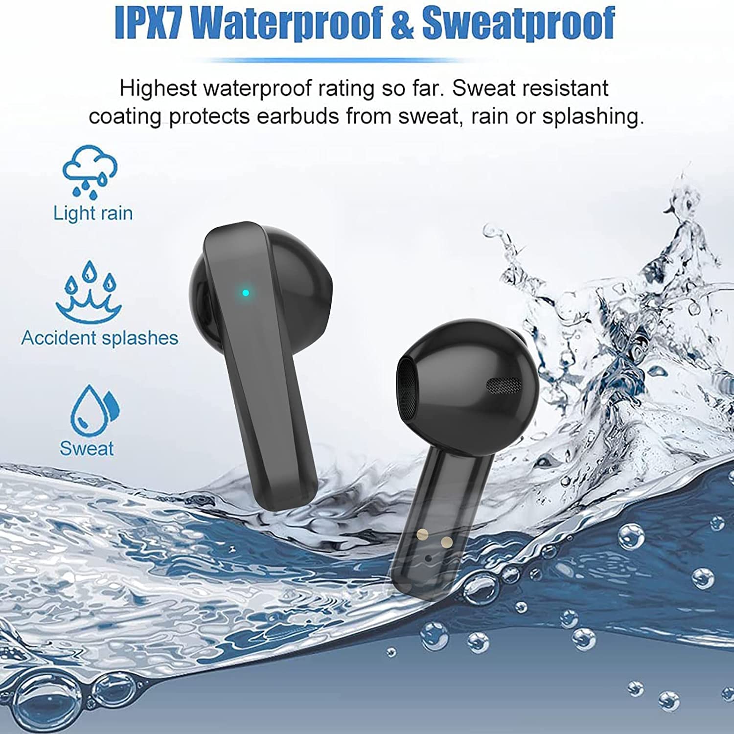 Бездротові навушники Bluetooth Вкладиші Сенсорне управління Водонепроникні IPX7 30H HiFi стереозвук, фото №4
