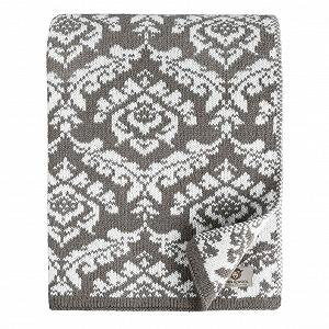 В'язаний плед Linen & Cotton Caressa Дамаск Жакард Вовна, Сіро-білий, 135 x 180 см - Фото 1