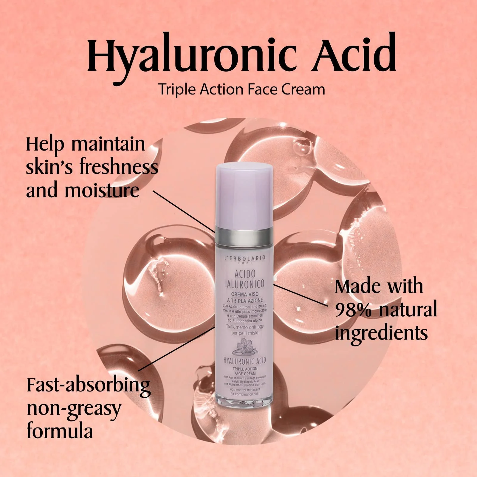 Крем для обличчя L'Erbolario Hyaluronic Acid Для комбінованої шкіри Очищувальний 50 мл, фото №2