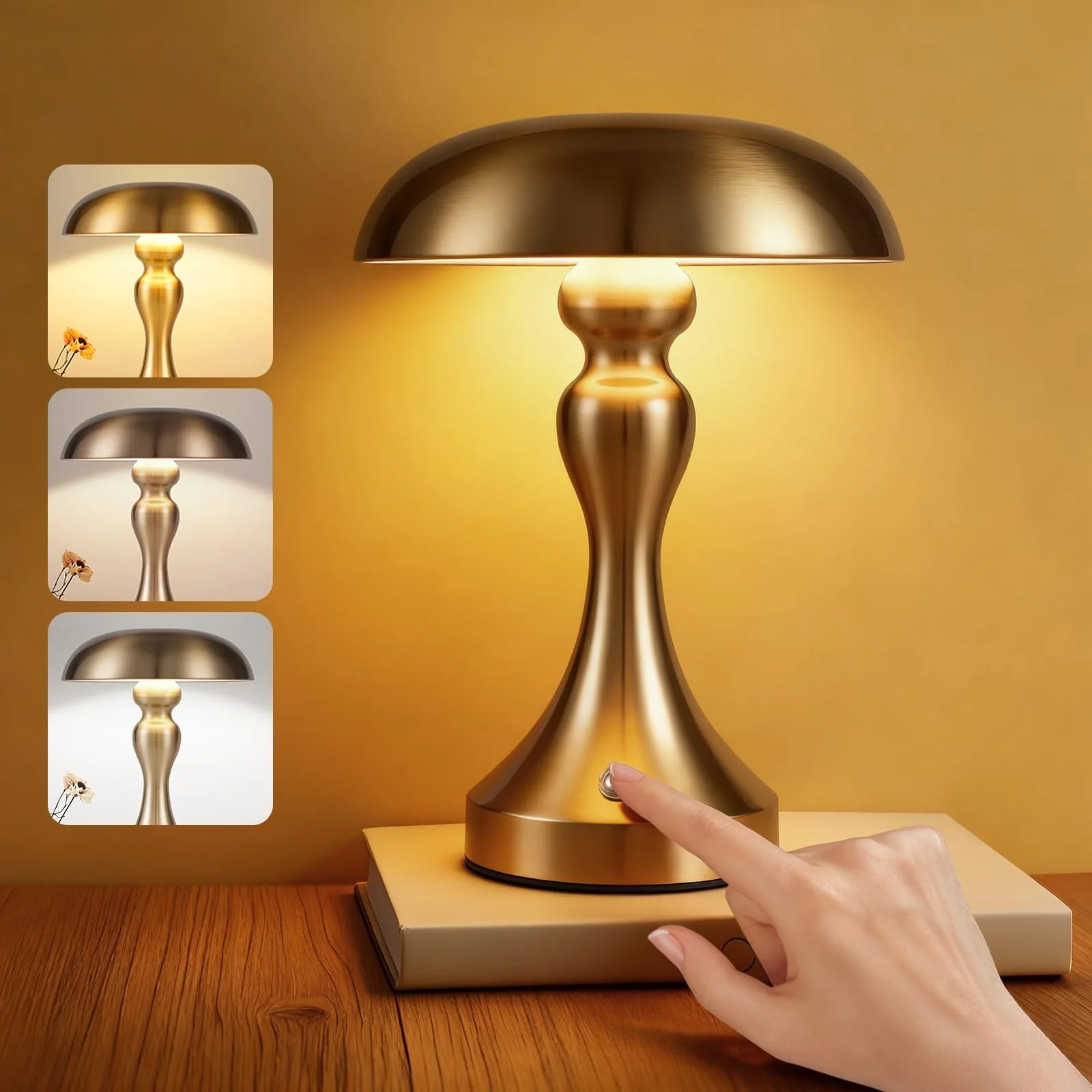 Настільна лампа LED акумуляторна сенсорна димована Vintage USB Золота бронза, фото №1