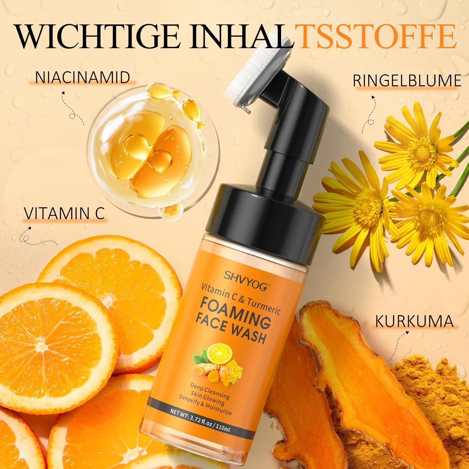 Очищающая пенка для лица с витамином C и куркумой для сияющего цвета лица, уменьшает мелкие морщины, отшелушивающая пенка для умывания, средство для умывания с куркумой против темных пятен, фото №3 Очищающая пенка для лица с витамином C и куркумой для сияющего цвета лица, уменьшает мелкие морщины, отшелушивающая пенка для умывания, средство для умывания с куркумой против темных пятен, фото №3