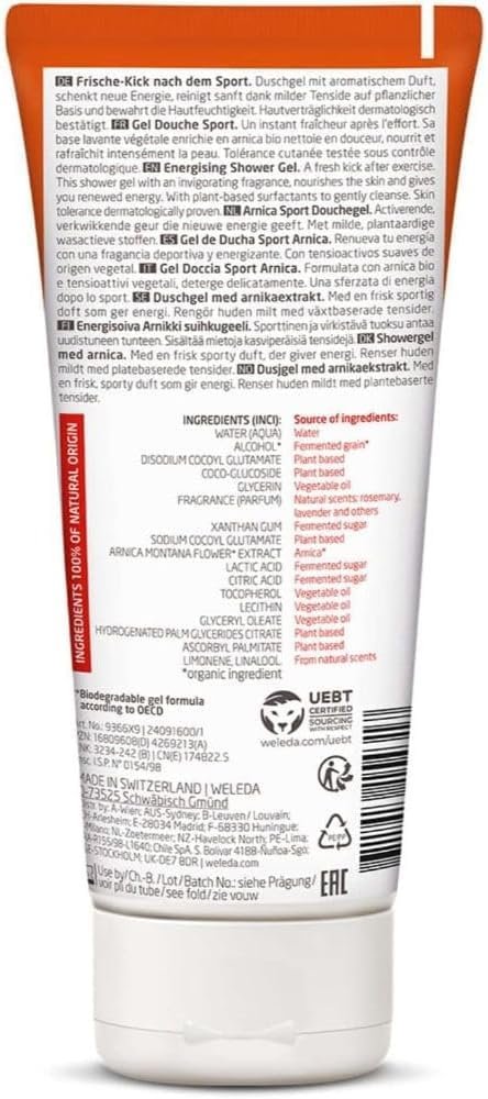 Гель для душу WELEDA Organic Sport Vegan з арнікою та ароматом розмарину/лаванди 200 мл, фото №2