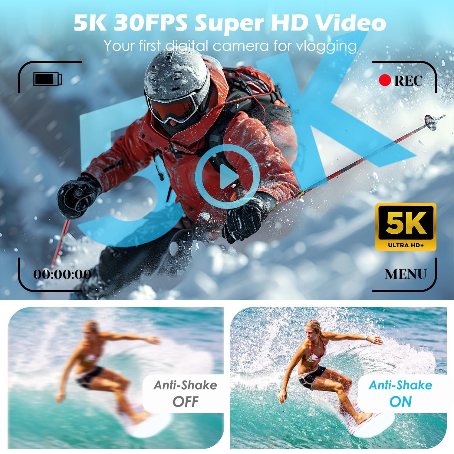 Цифрова камера Arosser UHD 5K 75MP 18X Zoom 2.83 дюйми 180° екран 64GB SD Retro Black, фото №2