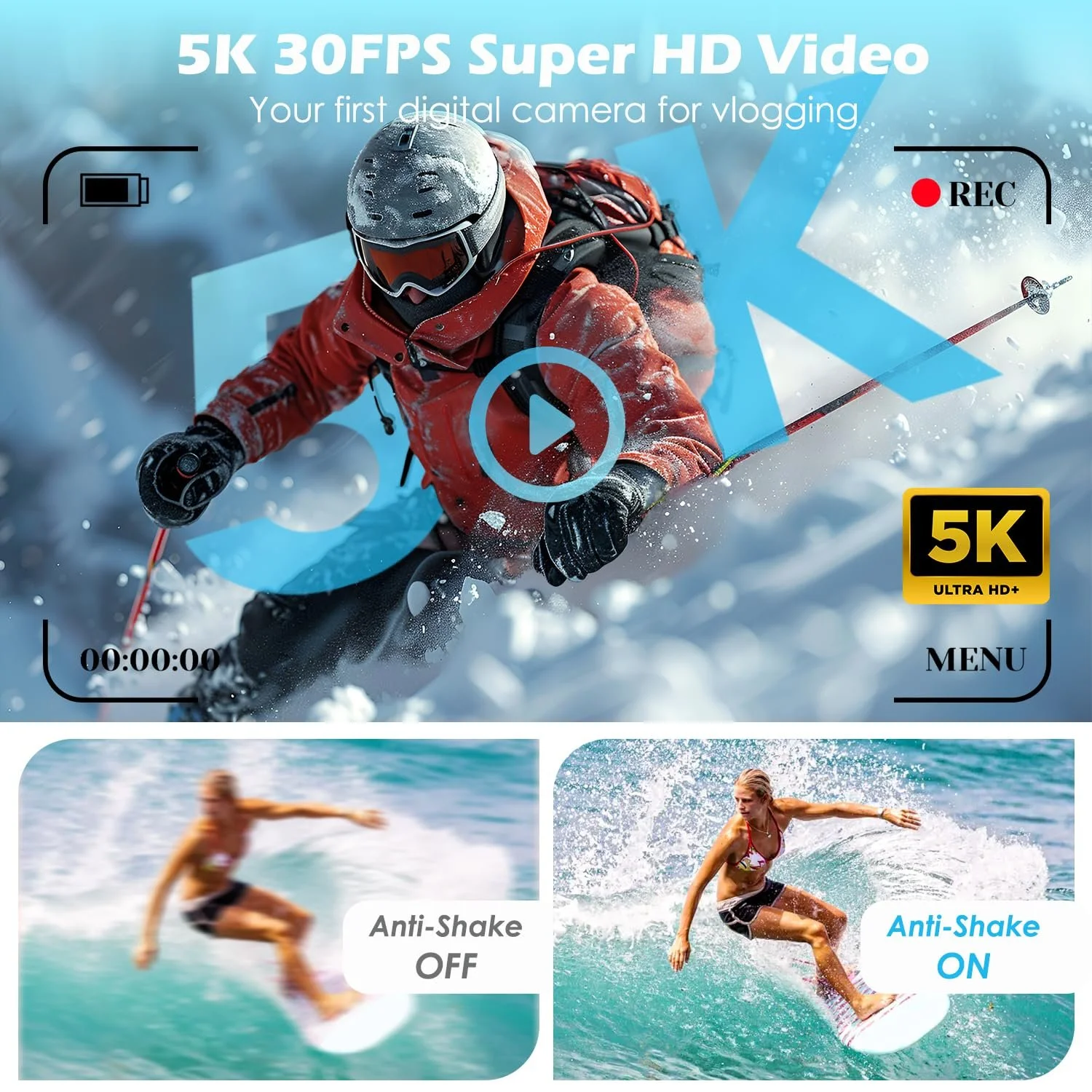Цифрова камера Arosser UHD 5K 75MP 18X Zoom 2.83 дюйма карта 64GB, фото №2 Цифрова камера Arosser UHD 5K 75MP 18X Zoom 2.83 дюйма карта 64GB, фото №2