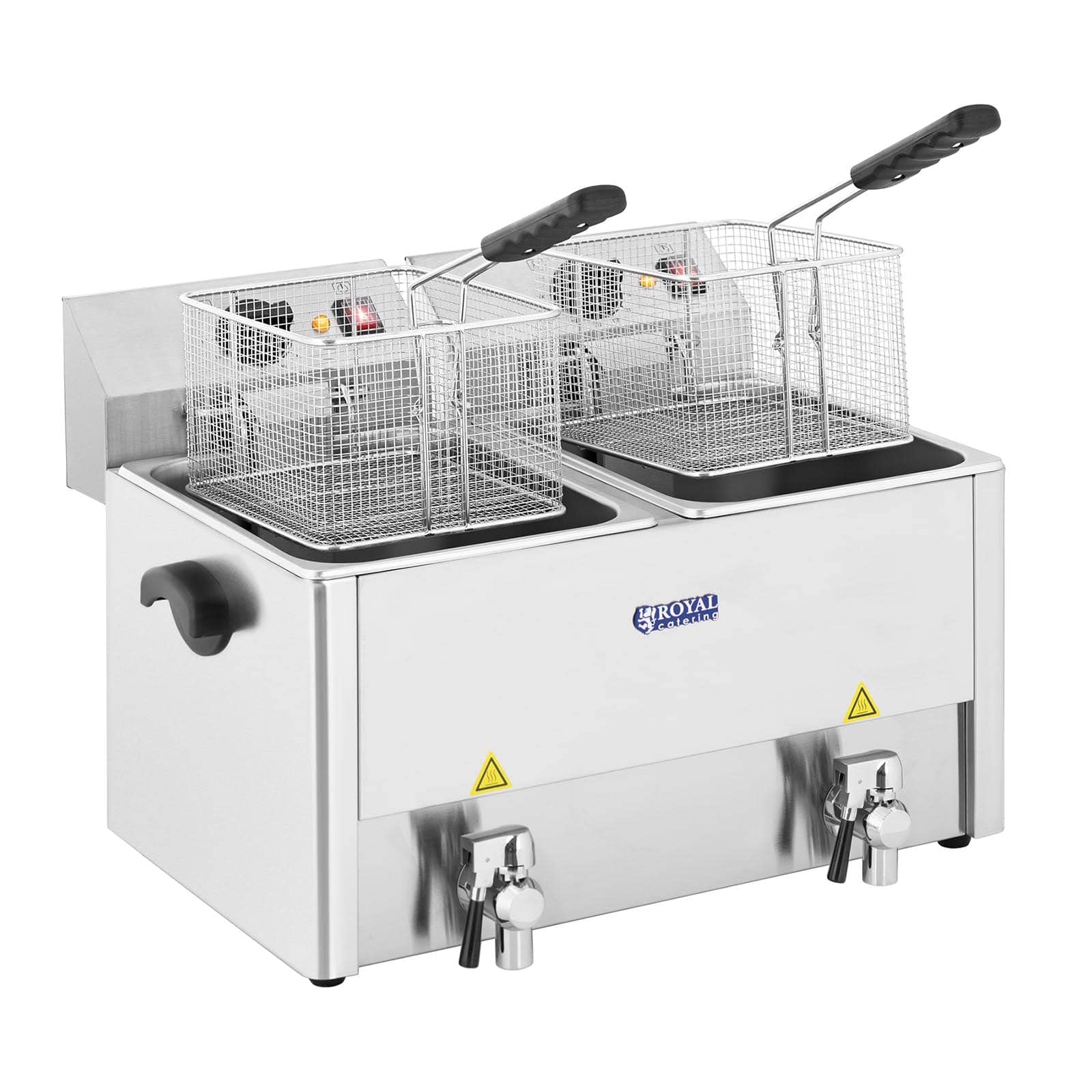 Фритюрница Royal Catering RCEF 13D-EGO Нержавеющая сталь Двойная фритюрница (2 x 13 л, 2 x 3250 Вт, 230 В, E.G.O. Термостат, Сливной кран, Включает 2 x Корзина с крышкой), фото №2 Фритюрница Royal Catering RCEF 13D-EGO Нержавеющая сталь Двойная фритюрница (2 x 13 л, 2 x 3250 Вт, 230 В, E.G.O. Термостат, Сливной кран, Включает 2 x Корзина с крышкой), фото №2