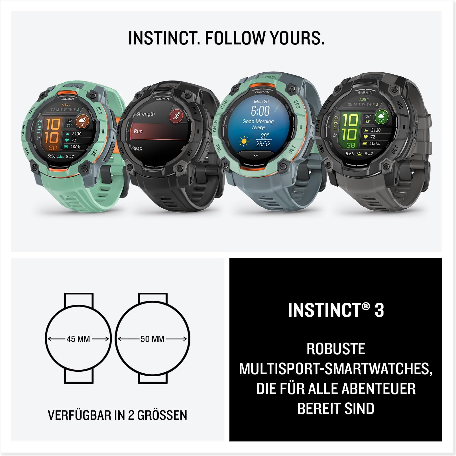 Смарт-годинник Мультиспорт Garmin Instinct 3 50 мм AMOLED GPS, дисплей 1.3 дюйма, до 24 днів роботи від батареї, 80+ спортивних програм, Health Coach, мультисупутниковий прийом, світлодіодний ліхтарик, повідомлення, фото №7