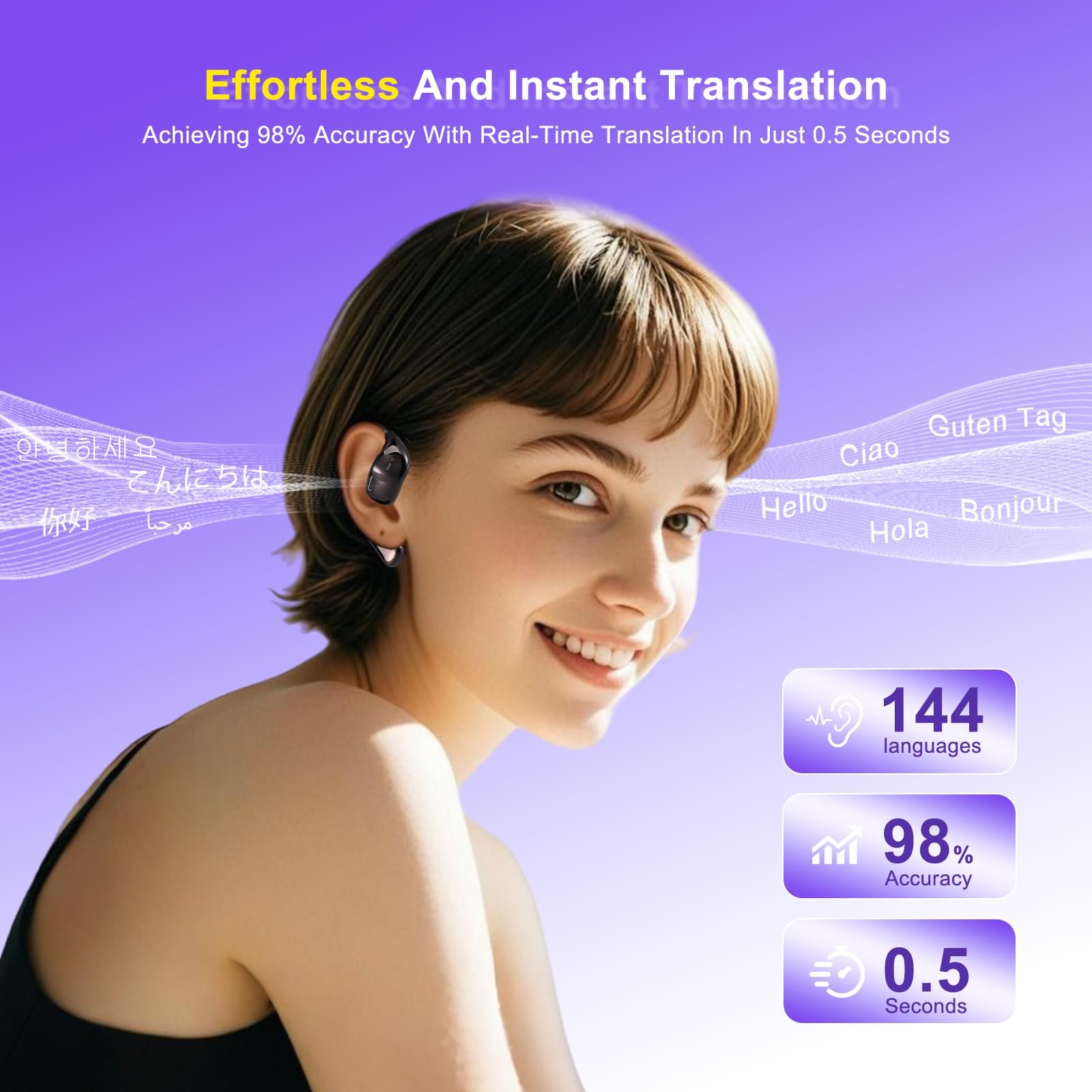 Наушники-переводчики Ki 144 языка Bluetooth 5.4 Черный, фото №2 Наушники-переводчики Ki 144 языка Bluetooth 5.4 Черный, фото №2