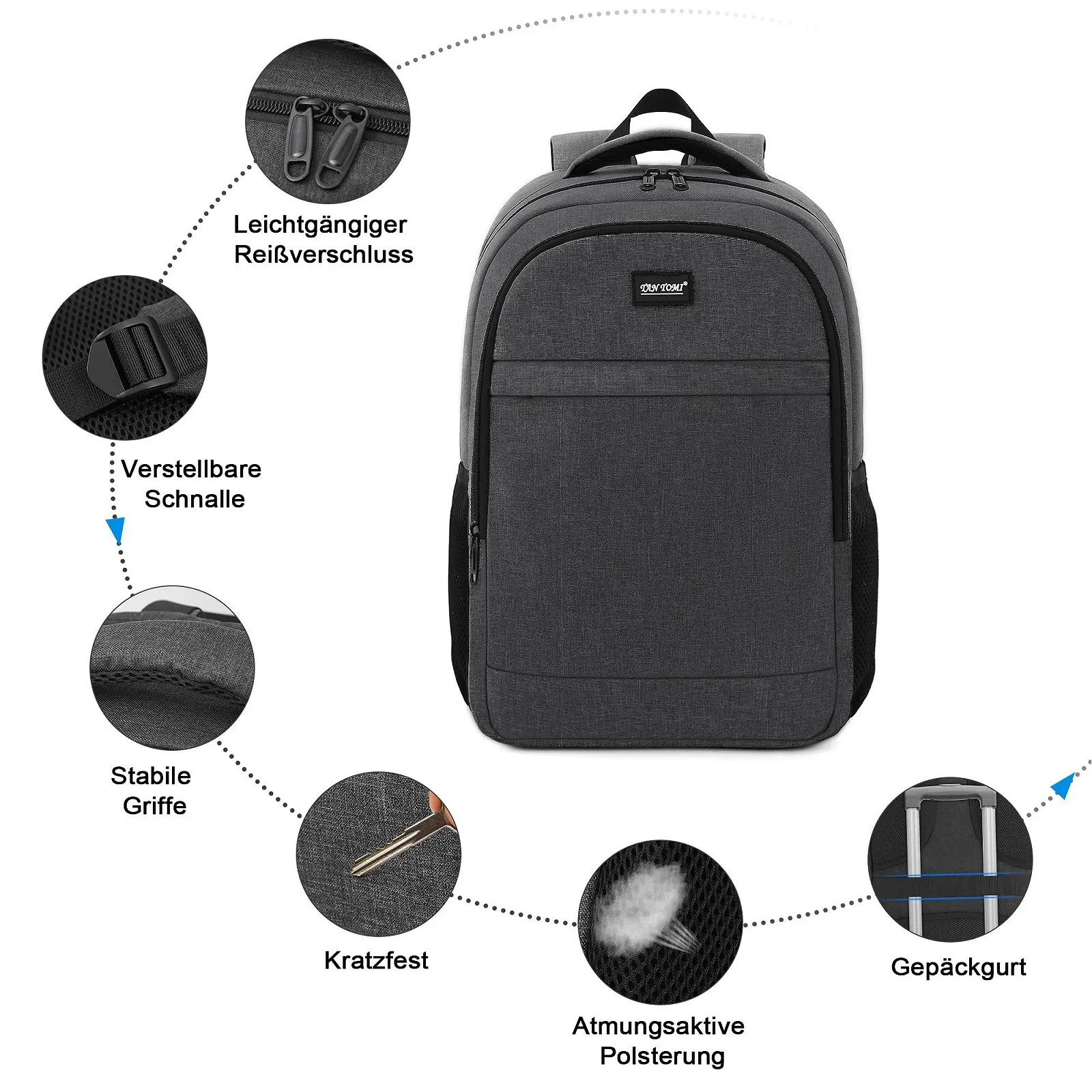 Рюкзак для ноутбука TANTOMI 17 дюймів Large USB Charging Port Dust and Water Resistant Black, фото №7 Рюкзак для ноутбука TANTOMI 17 дюймів Large USB Charging Port Dust and Water Resistant Black, фото №7
