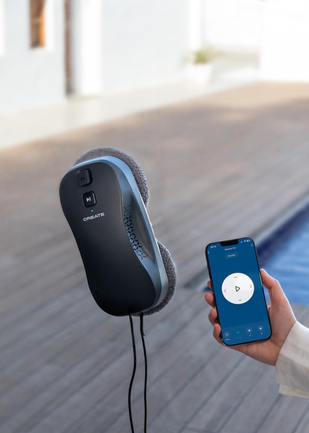 Робот для мойки окон CREATE WIPEBOT PRO/Automatic с Wi-Fi/Двойной слив воды, 2 уровня распыления, обнаружение углов и краев, страховочный трос 5 м, резервуар 60 мл, фото №4