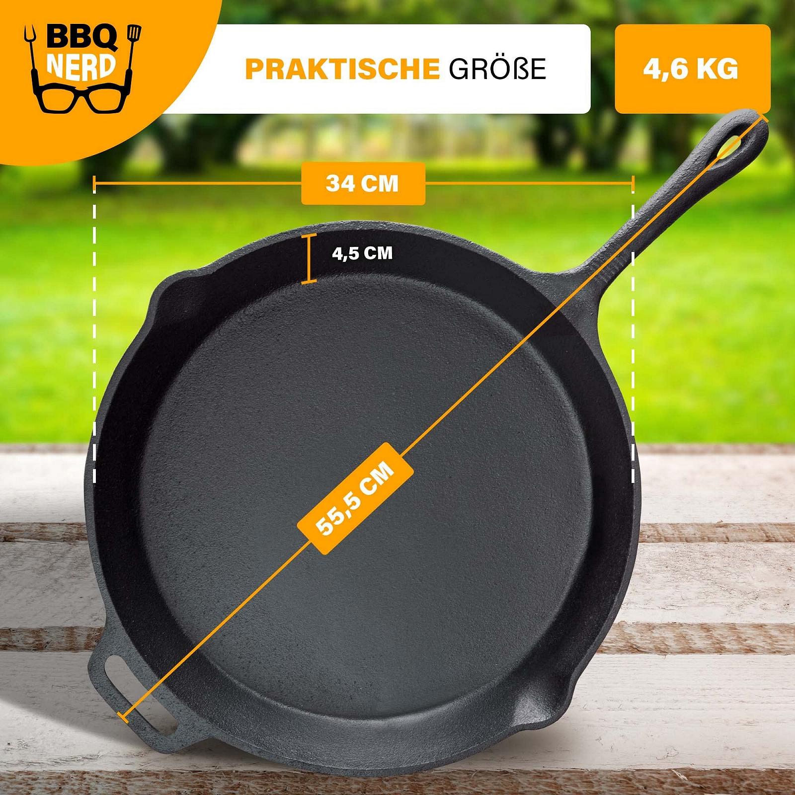 Пательня-гриль BBQ Nerd, діаметр 30 см, 3600 г, з носиком та ручкою - чавунна пательня для грилю, смаження, запікання - пательня для вогню - термостійка та теплоутримуюча, фото №4