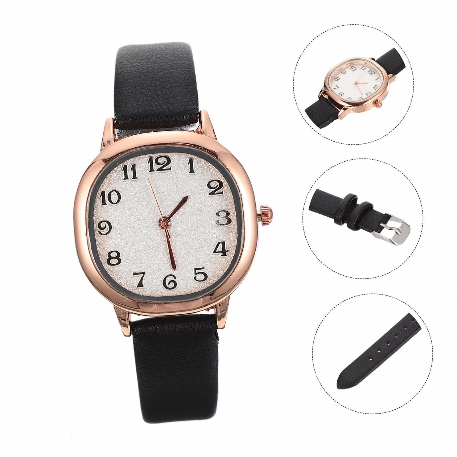 Вінтажний Годинник Жіночий Кварцовий PartyKindom з Маленьким Квадратним Чорним Шкіряним Ремінцем, фото №3
