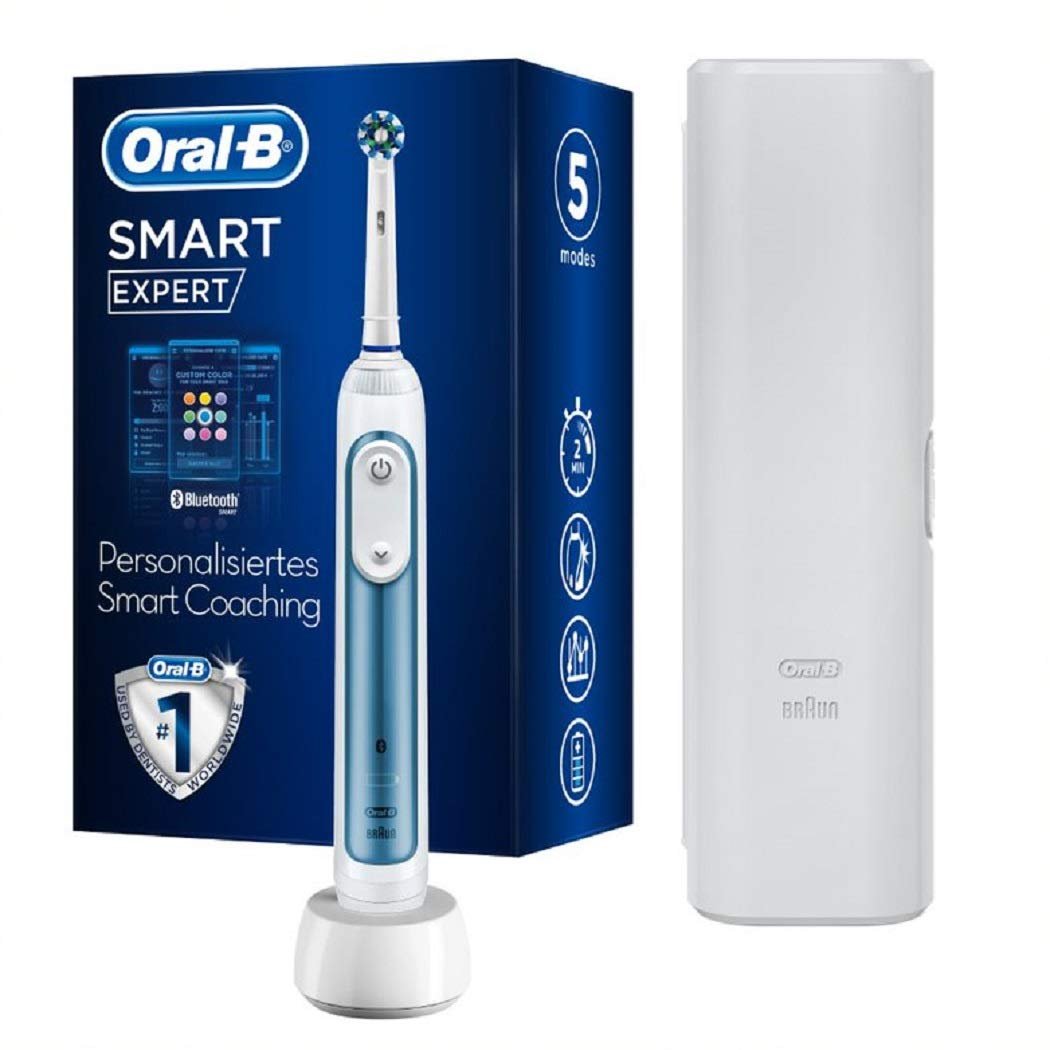 Электрическая зубная щетка Oral-B Smart Expert с Bluetooth-соединением SmartRing и дорожным футляром, синяя, фото №1