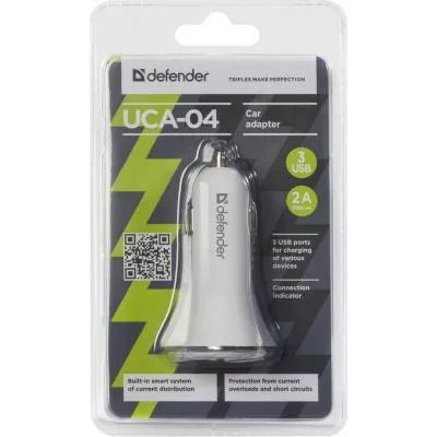 Зарядное устройство Defender UCA-04 авто,3 порта USB, 5V / 6A (83566), фото №2