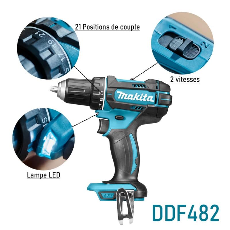 Акумуляторний шуруповерт Makita LXT DDF482 18V + зарядний пристрій + 2 акумулятори 5Ah + сумка, фото №3