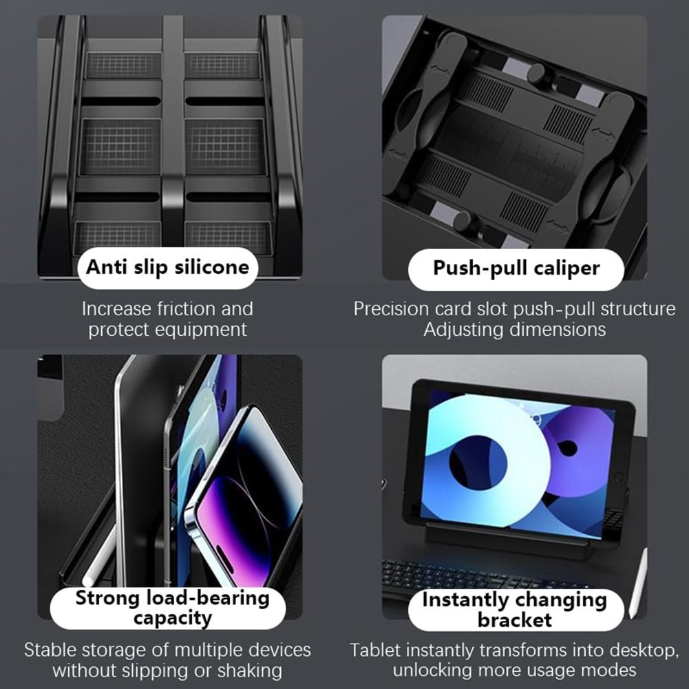 Подставка для ноутбука вертикальная Anti-slip 4 в 1 Dual Slot регулируемая ABS пластик для планшетов телефонов электронных книг для настольного хранения, фото №5 Подставка для ноутбука вертикальная Anti-slip 4 в 1 Dual Slot регулируемая ABS пластик для планшетов телефонов электронных книг для настольного хранения, фото №5