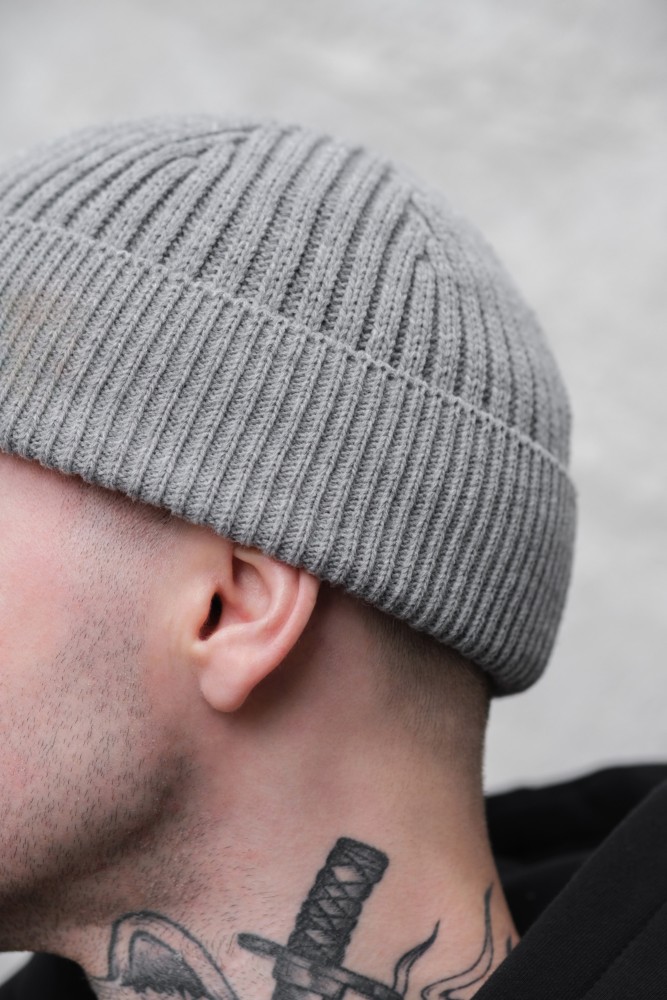 Утеплена трикотажна шапка біні докер на флісі Without Gvido gray, фото №3