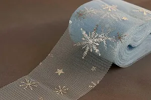 Фатин для бантиков Лентомания 6см голубой со снежинками (Tulle6-blsf) - Фото 1