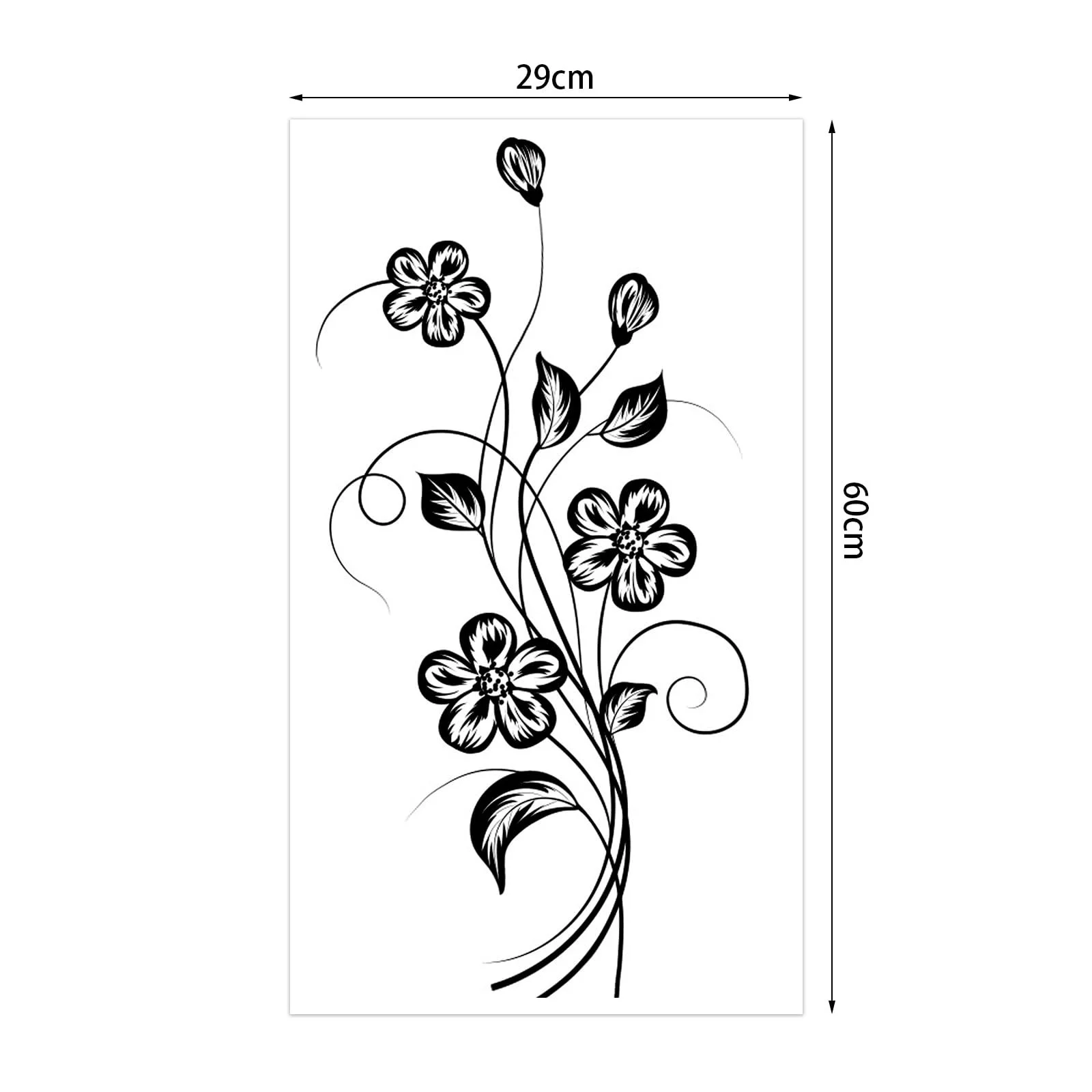 Наклейки на стену Черные цветы и виноградные листья 2 шт. 29 x 60 см Черный, фото №4