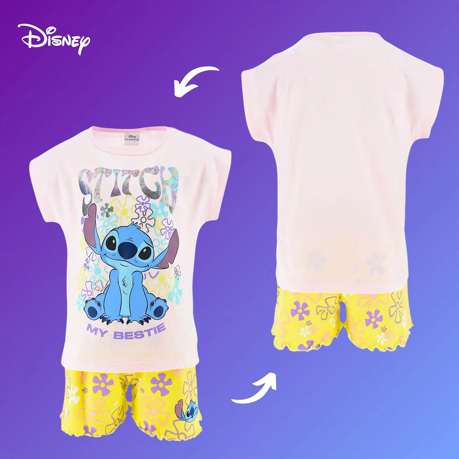 Піжамний набір Disney Stitch для дівчат, 2 предмети: футболка та шорти, бавовна, дизайн Stitch, фото №8 Піжамний набір Disney Stitch для дівчат, 2 предмети: футболка та шорти, бавовна, дизайн Stitch, фото №8