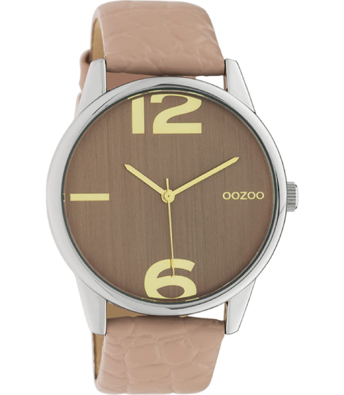 Женские часы Oozoo C10376 Ремешок из кожи под крокодила 40 мм Серебристый / Розовый Серый, розовый, Ремешок., фото №1