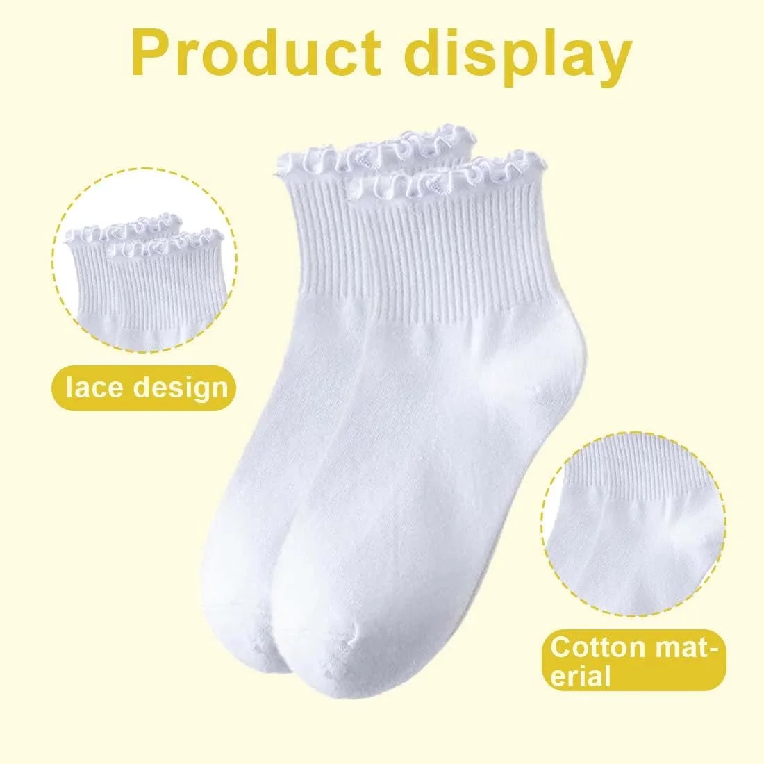 Шкарпетки з рюшами Жіночі шкарпетки з рюшами 6 шт. Білий, фото №3