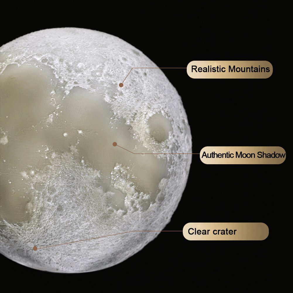 Лампа ELEOPTION 3D Moon Lamp Світильник Нічник Світлодіодний Дімміруємий 15 см Діаметр Декоративна З дерев'яною підставкою, фото №7