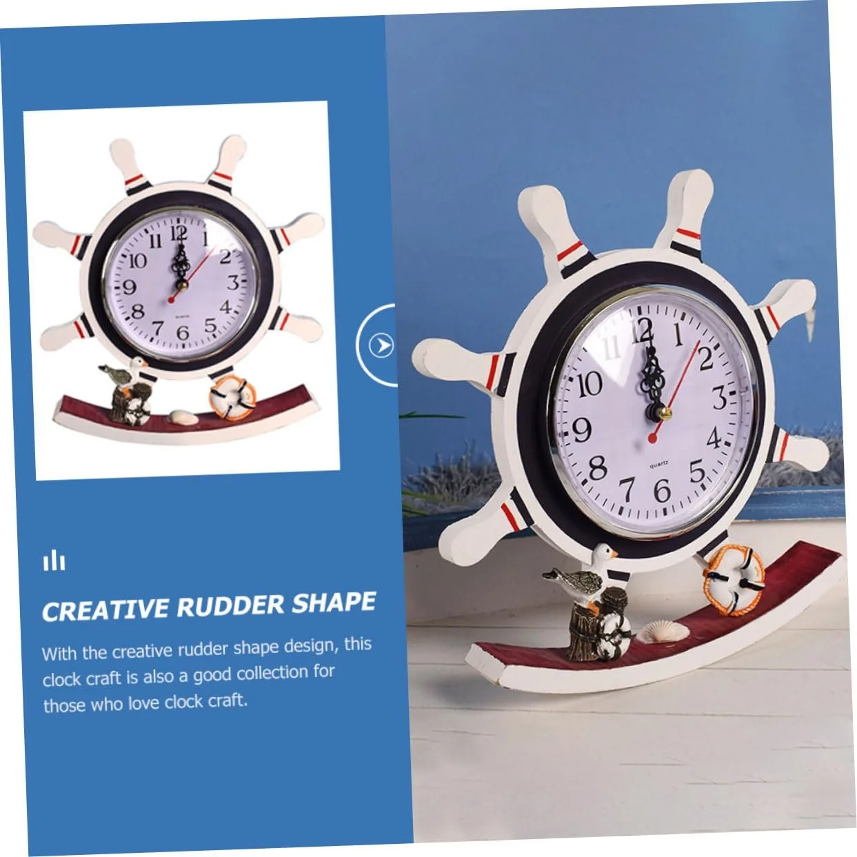 Настольные часы FUNOMOCYA Mediterrane, дизайн штурвала, винтажный стиль, фото №6 Настольные часы FUNOMOCYA Mediterrane, дизайн штурвала, винтажный стиль, фото №6