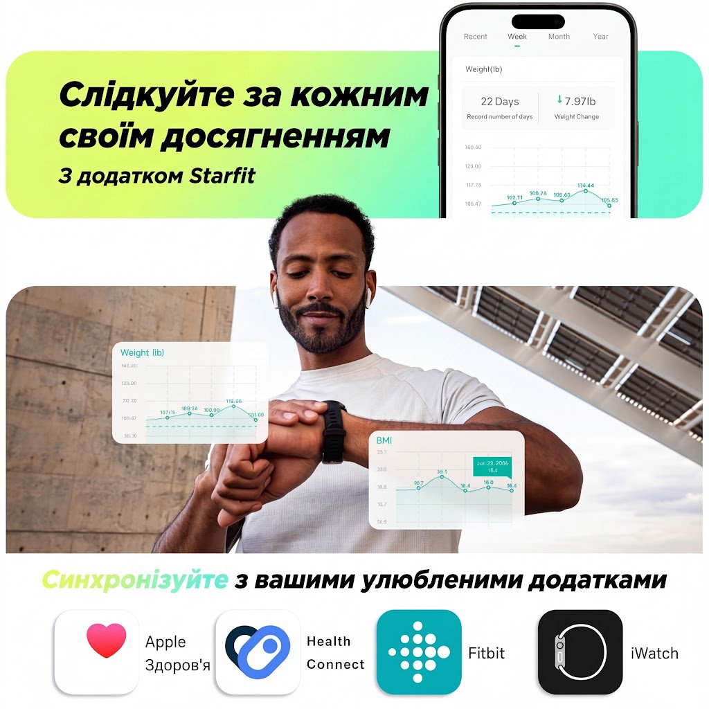 Разумные весы RunStar Smart 8 / с 8 электродами для ИМТ / мышечной массы / 3-метрический дисплей / с 28 показателями и подключением к приложениям, фото №4