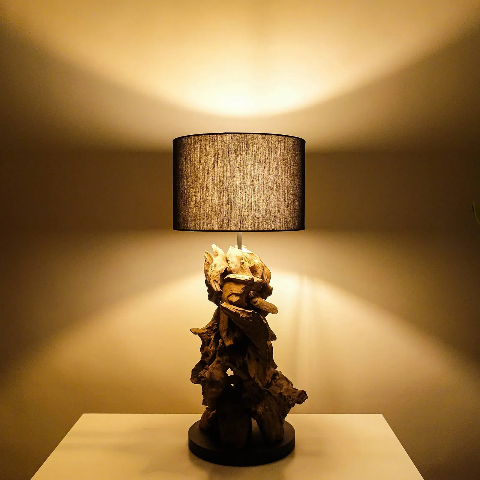 Настільна лампа AquaOne Denver Natural 70 см з натурального дерева з чорним абажуром Ручна робота, фото №1