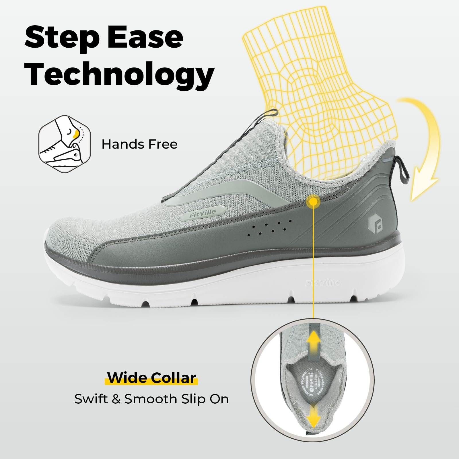 Кроссовки FitVille StepEase Мужские Очень Широкие Слипоны для Ходьбы V2 Спортивные Легкие, фото №3