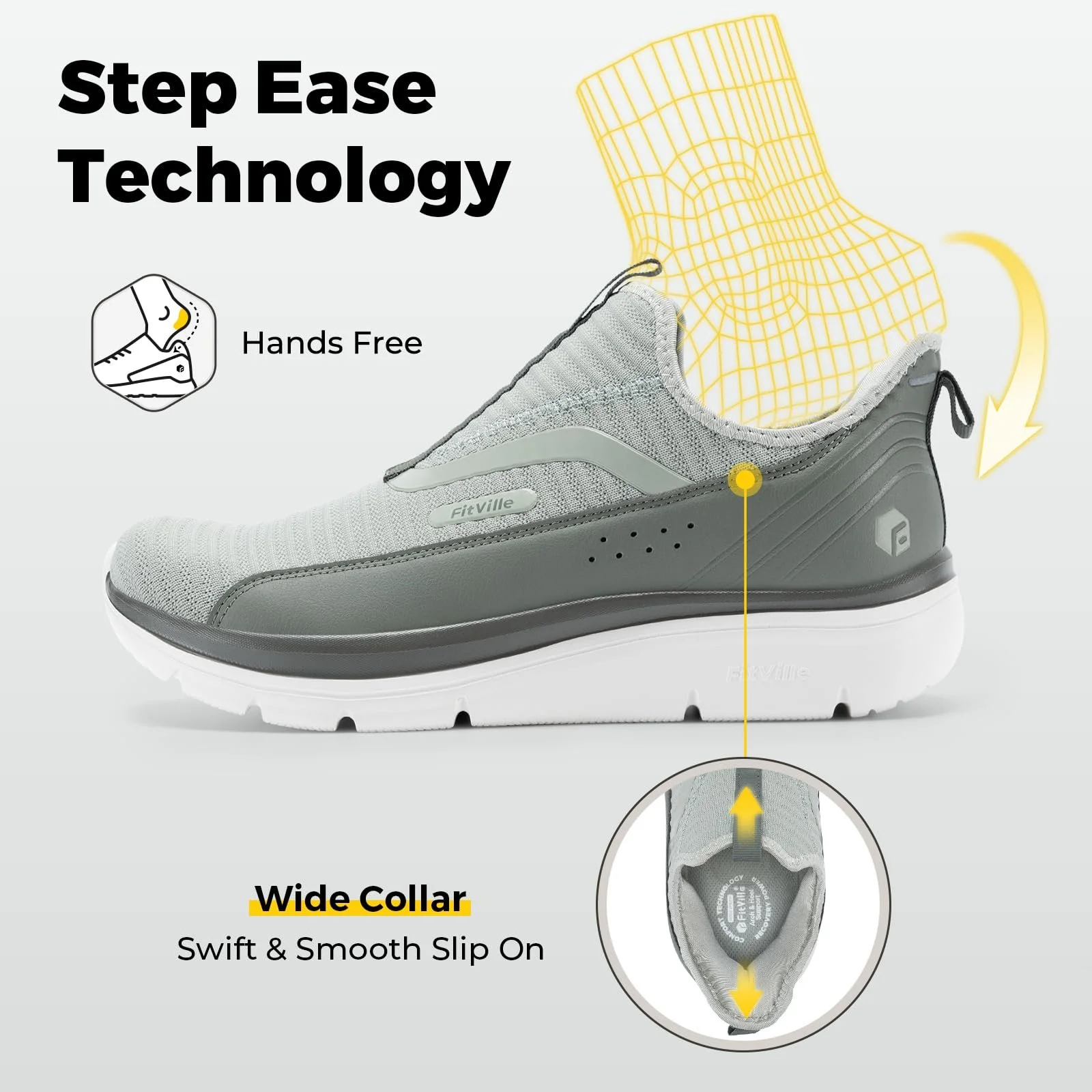 Кросівки FitVille StepEase Чоловічі Дуже Широкі Сліпони V2 Спортивні Легкі, фото №3