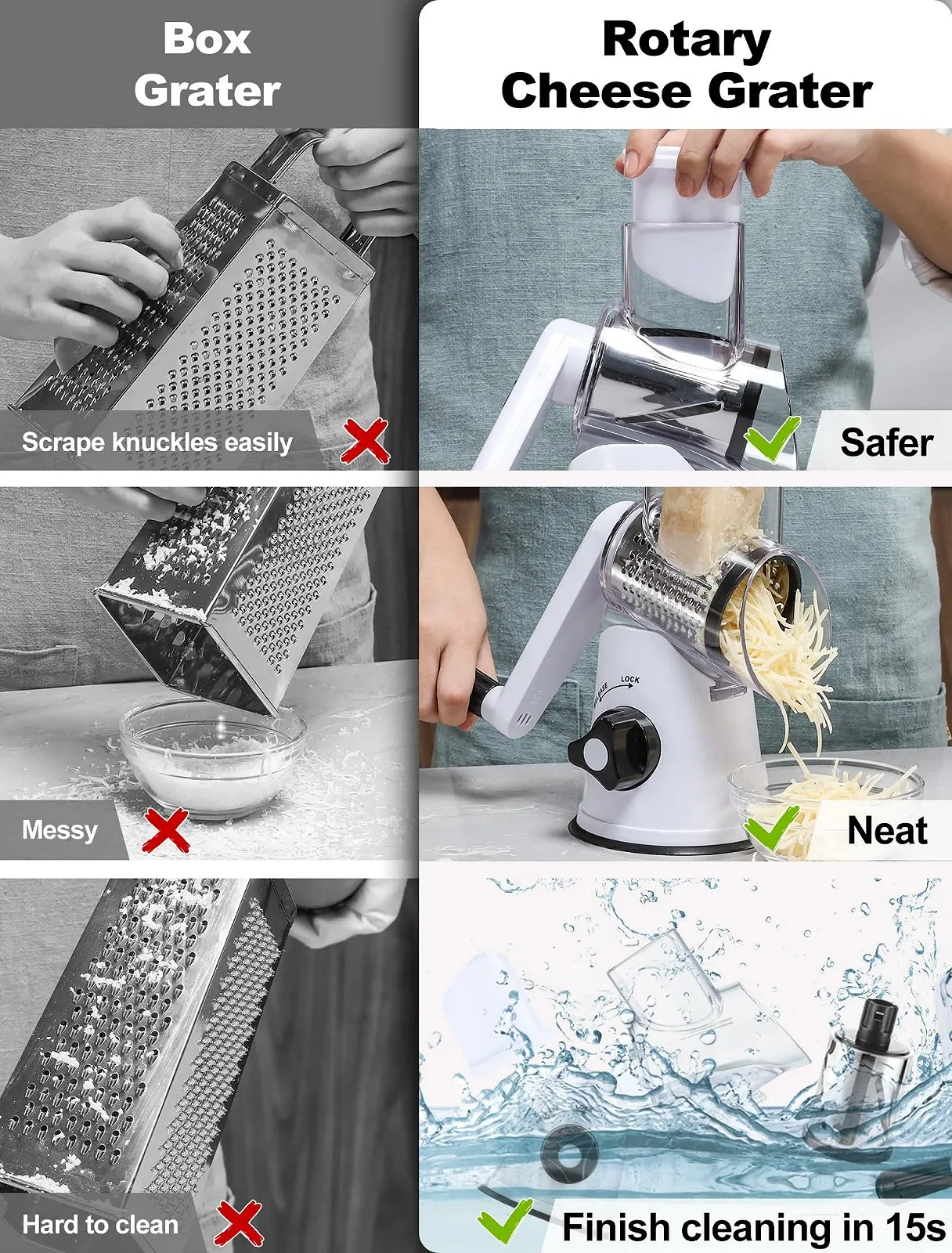 Тертка GDL з ручкою, Овочерізка з 3 змінними барабанними лезами, фото №2