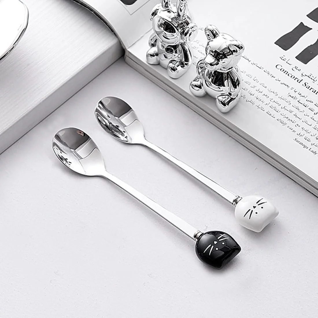 Ложка чайна з головами котів з нержавіючої сталі, 2 шт, фото №3 Ложка чайна з головами котів з нержавіючої сталі, 2 шт, фото №3
