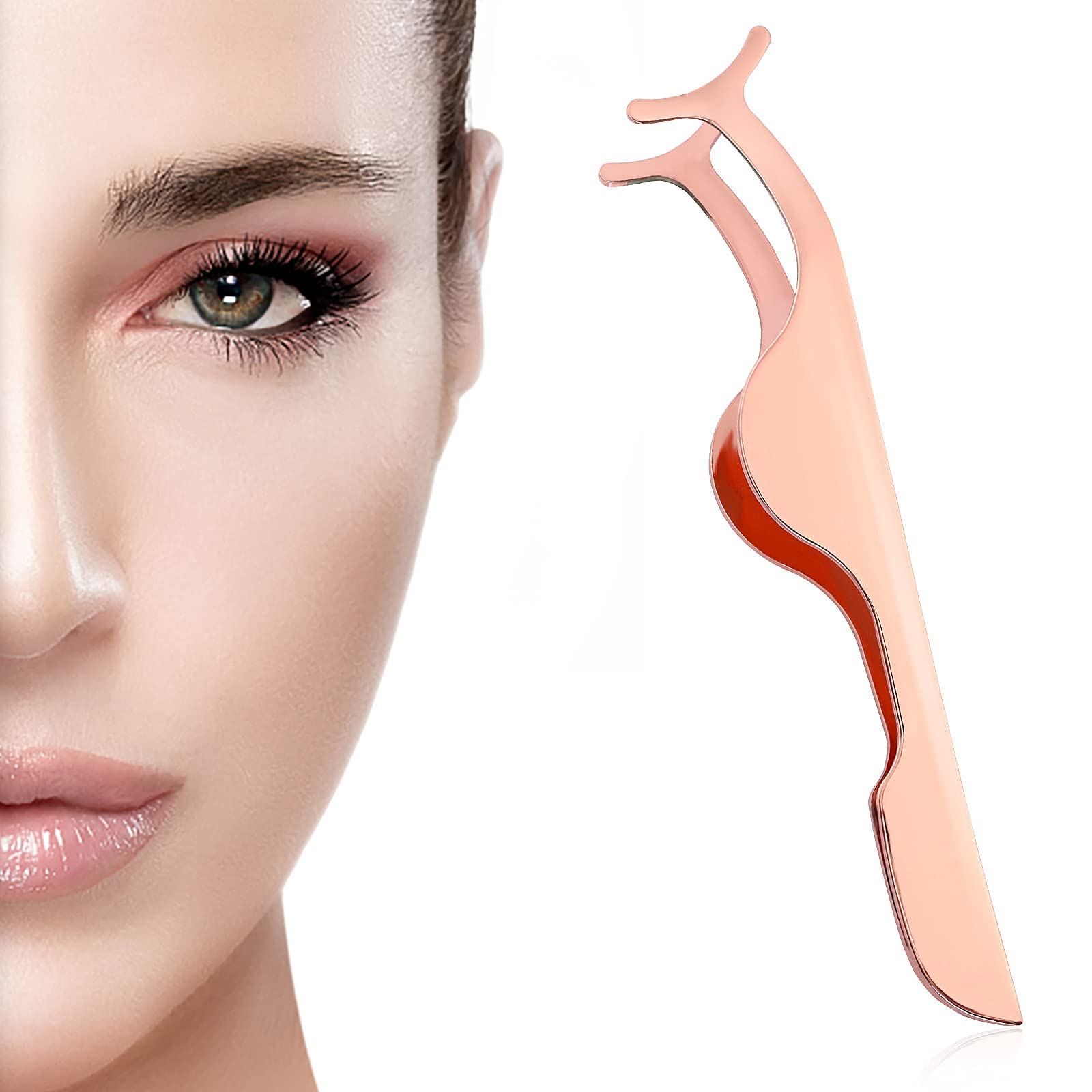 Щипці Sibba Eyelash Tweezers Applicator з нержавіючої сталі з вигнутим кінцем Fishtail для накладних вій кліп для нанесення та зняття щипців (1 x Рожеве золото), фото №2