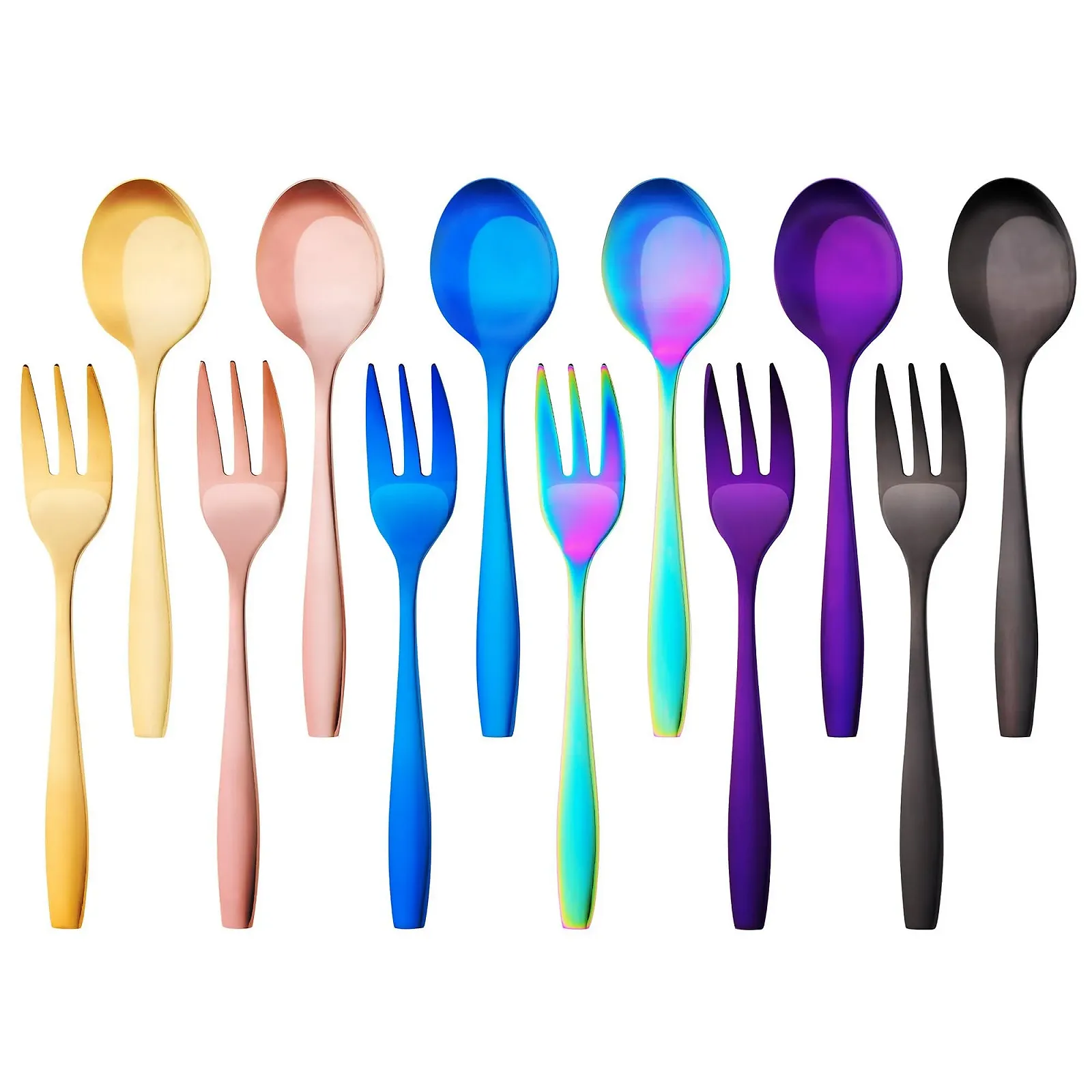 Набір виделок для торта і кавових ложок Kigstein 12 штук різнокольоровий, фото №1 Набір виделок для торта і кавових ложок Kigstein 12 штук різнокольоровий, фото №1