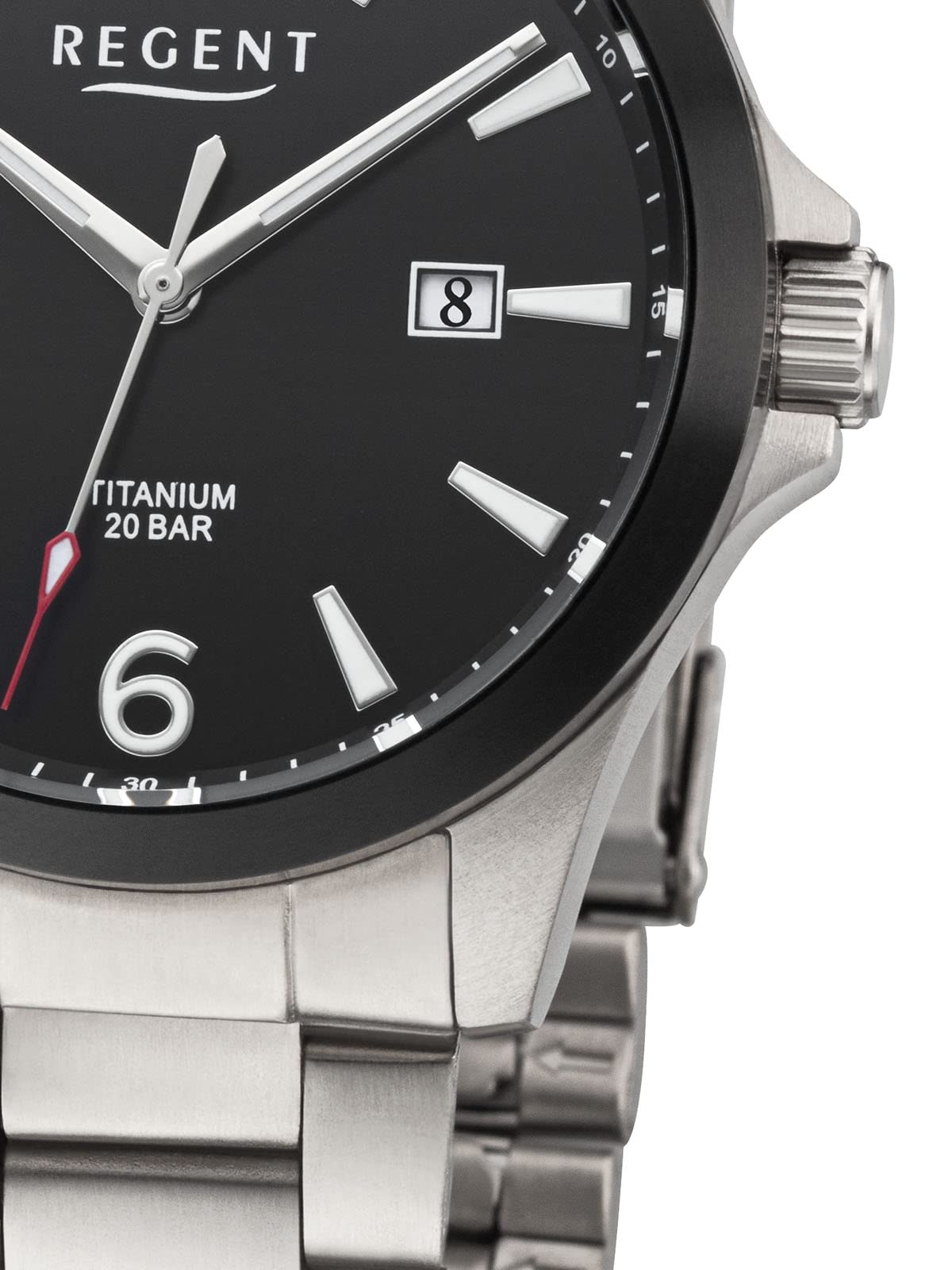 Годинник Regent Чоловічий Titan Ланцюжковий браслет з титановим корпусом 39 мм кварцовий 20 бар арабські цифри Дата, фото №2