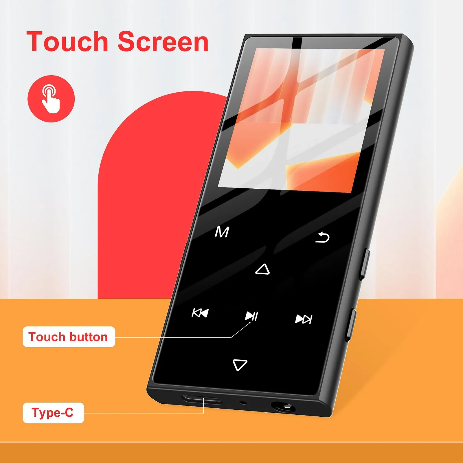 MP3 плеєр SWOFY 128GB Bluetooth 5.3, екран 1.8 дюйма, HiFi музика, з динаміком, FM-радіо, функція електронної книги та функція запису Чорний, фото №6