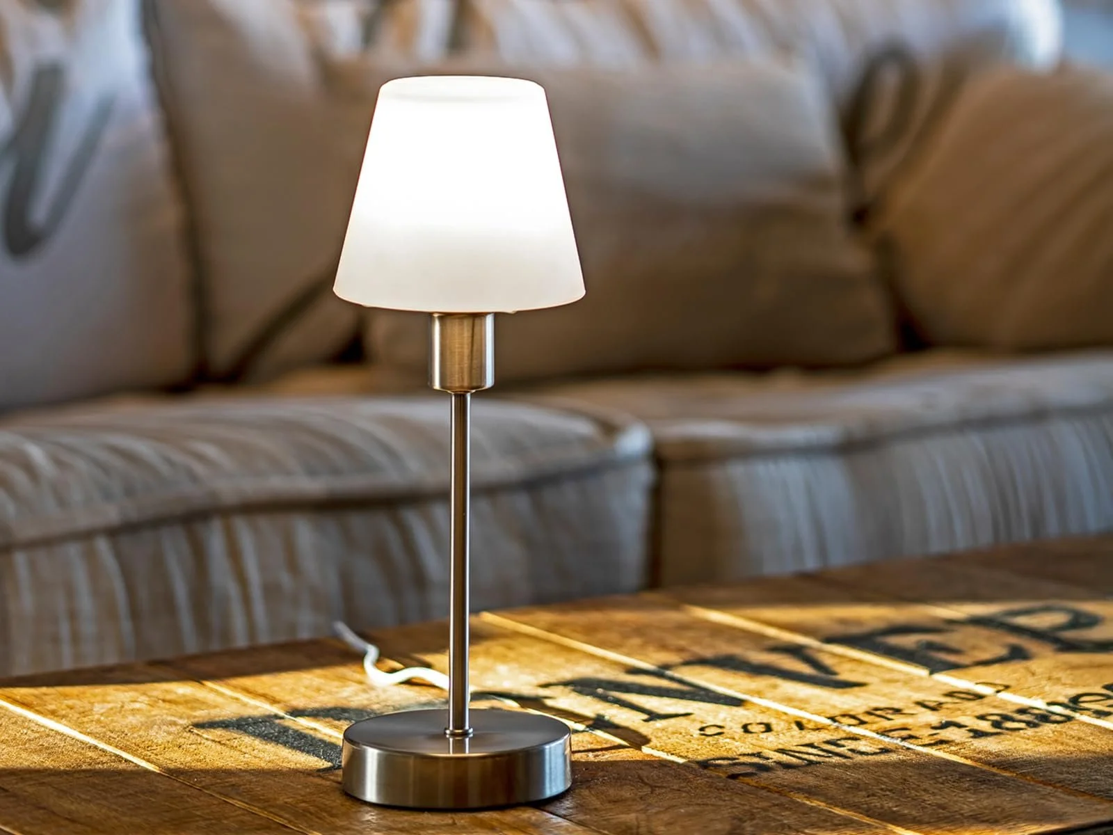 Настільна лампа meineWunschleuchte Classic Touch Dimmer Скляний абажур Опаловий білий/Матовий нікель, фото №7