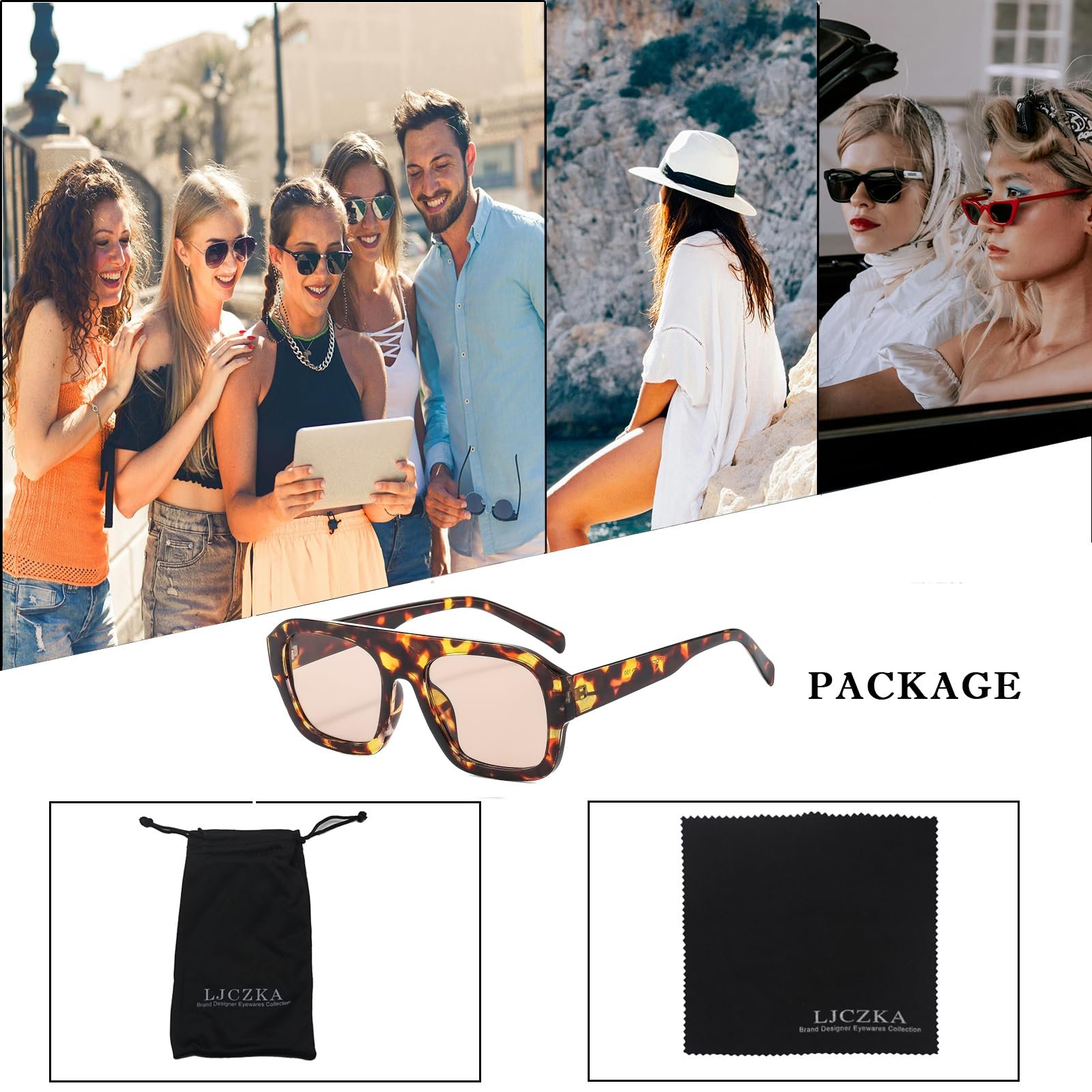 Сонцезахисні окуляри Квадратні LJCZKA Ретро 90-х Модні великі квадратні з плоским верхом та захистом UV400, фото №5